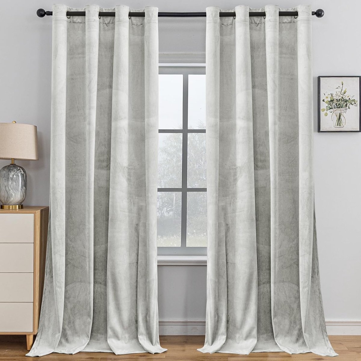 Fluwelen Gordijnen Set Van 2, 140 X 145CM(BxH), Thermisch Verduisteringsgordijn, Ondoorzichtig Gordijn Met Oogjes, Thermogordijn Woonkamer Slaapkamer, Geluidsisolatie, Beige Wit