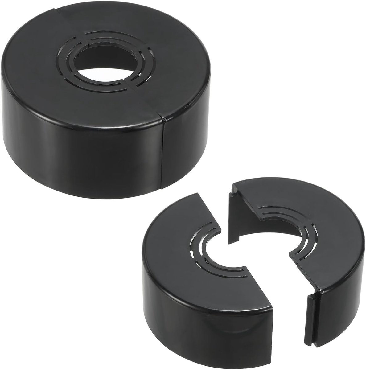 Muur Split Flens 0,8/1/1,3 Inch, 2 Stuks 1,2" Verdikte Snijbare ABS Ronde Escutcheon Plaat Deksel Gesp voor Waterpijpkraan Decoratie, Zwart