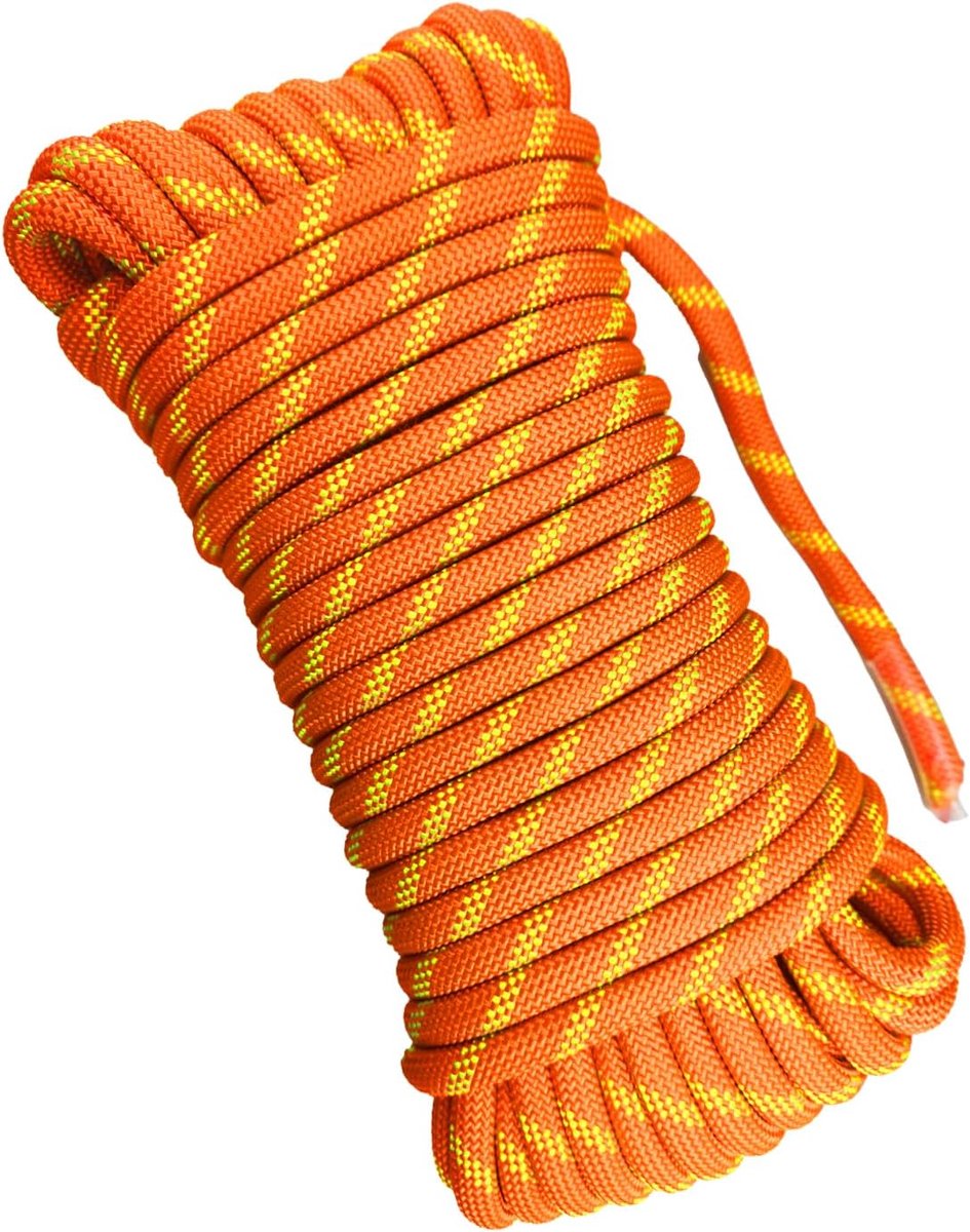 100m Statisch Touw 8mm Outdoor Bergbeklimmen Touw Heavy Duty Voor Reddingsboten Parachutes Wandelen Camping Voldoet aan de UIAA Certificering Fluorescent Oranje