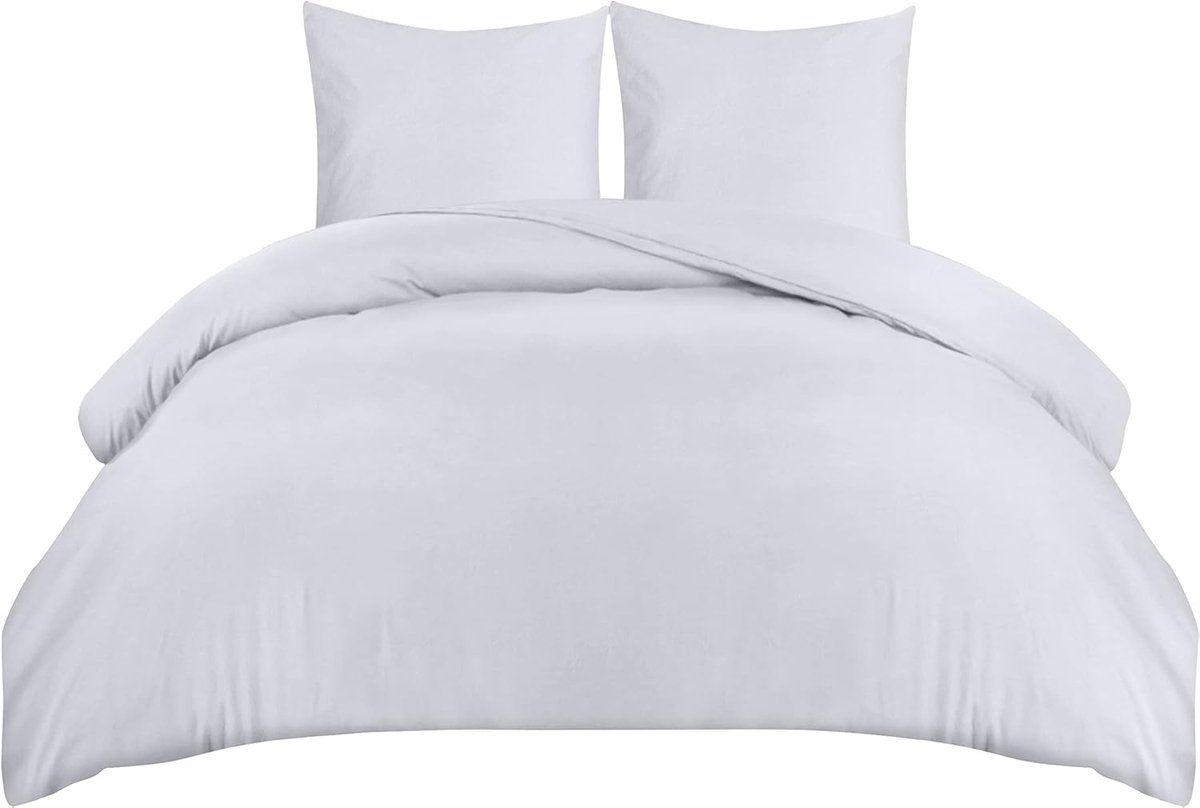 Bedding Dekbedovertrek Set - Zachte Microvezel Dekbedovertrek 200x200cm met Kussenslopen 80x80cm - Beddengoed Dekbedovertrek Set - Wit