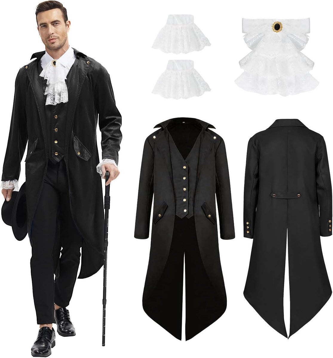 Herenjas, gothic frack herenjas, middeleeuwse Victoriaanse vintage jas, uniform, lange smoking, Halloween, party, carnaval, cosplay kleding