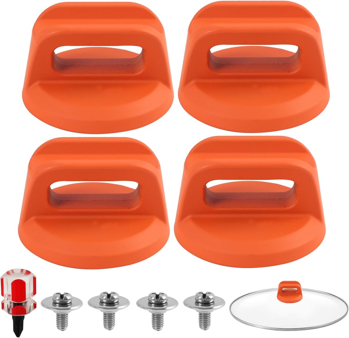 4 stuks vervanging van de panknop, universele deksel deksel knop met schroevendraaier, siliconen knop handvat voor koekenpannen, pannen en kookgerei deksels (oranje)
