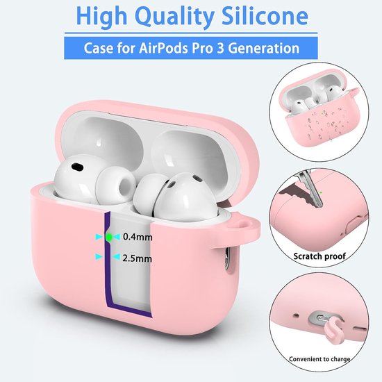 Voor AirPods Pro 3e Generatie Hoesje, Militaire Kwaliteit Anti-val Zachte Siliconen Schokabsorberend voor AirPods Pro 3 hoesje met Lanyard, Zichtbare LED aan de Voorkant, Zandroze — afbeelding 2
