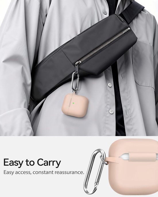 Siliconen voor AirPods 4 Hoes, A1-Cream Pink - Zacht, licht, antislip, krasbestendig, bedraad/draadloos laden. Reinigingspen + sleutelhanger. — afbeelding 5