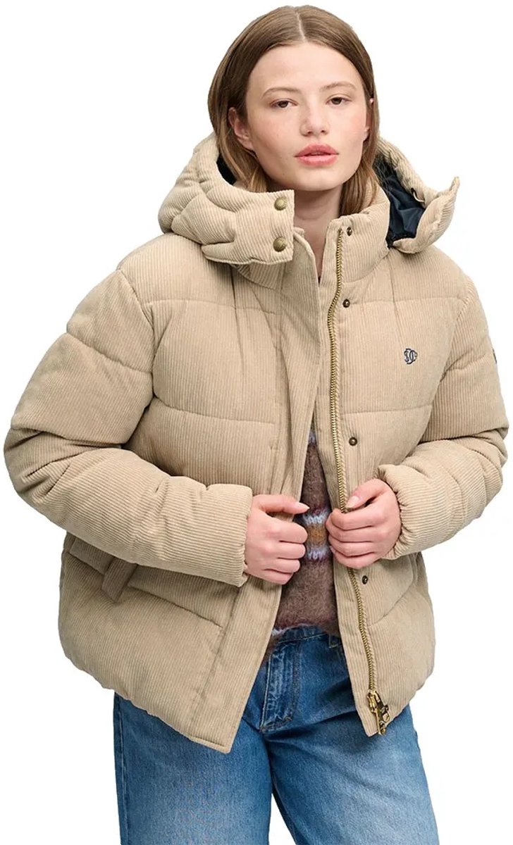Superdry - Premium Gewatteerde Corduroy Jas Met Capuchon - Dames - Gewatteerde jassen