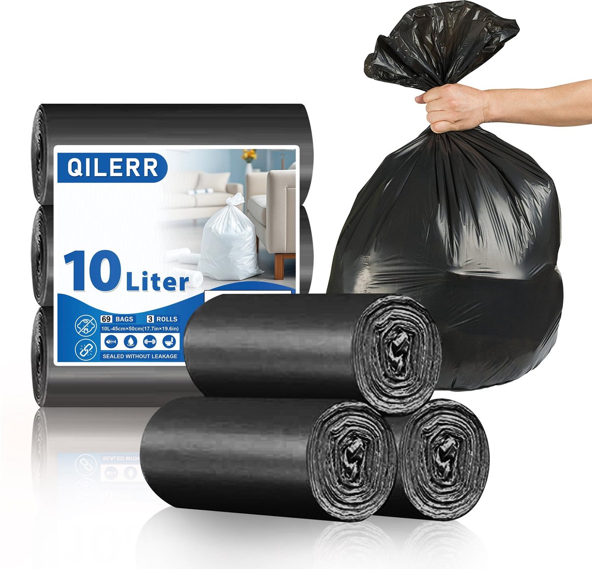 SolidKeus - 10L Zwarte Afvalzakken met 69 Stuks, Extra Dikke en Geurloze Zak