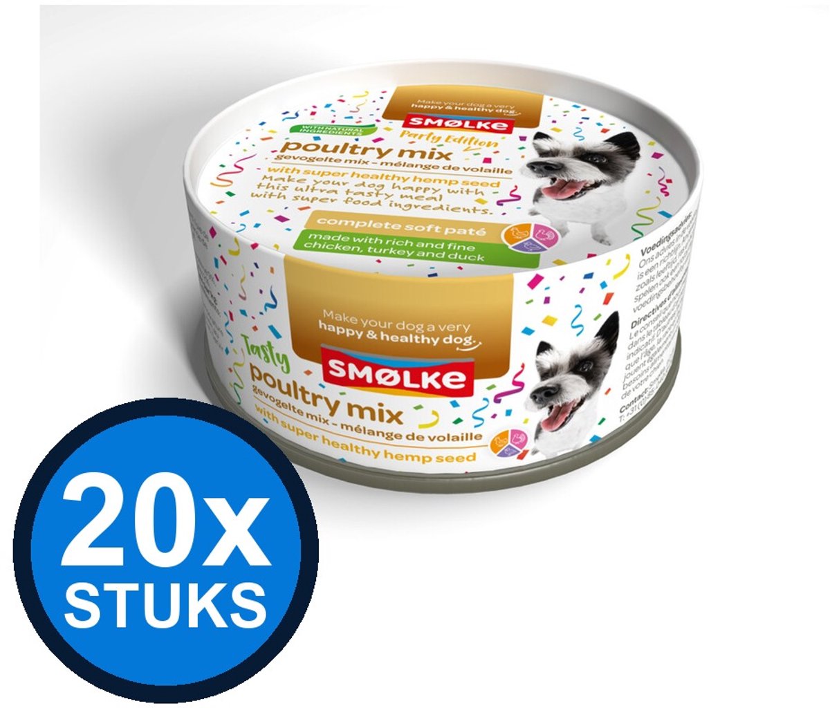 Smølke Smølke hond soft paté party edition (poultry mix) 125gr