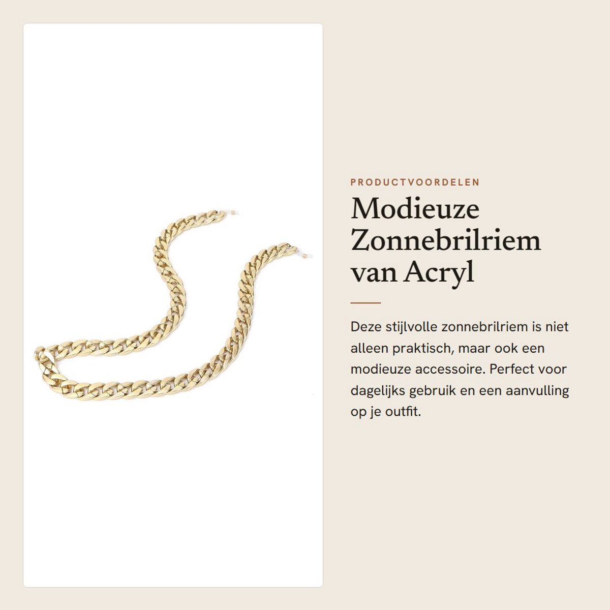 Dailygoods- Zonnebrilriem - Modieuze Acryl Brilketting - 75 cm - Decoratieve Halsketting - Geschikt voor Zonnebrillen/Sportbrillen - Veelzijdig Inzetbaar