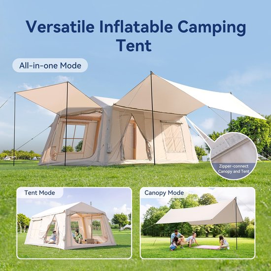 Dailygoods- Opblaasbare Tent 4 Personen - Waterdicht - UV-bestendig - Eenvoudige Installatie - Versterkte Luchtbalken - Geschikt voor Kamperen - Kampeertent van Dailygoods — afbeelding 2
