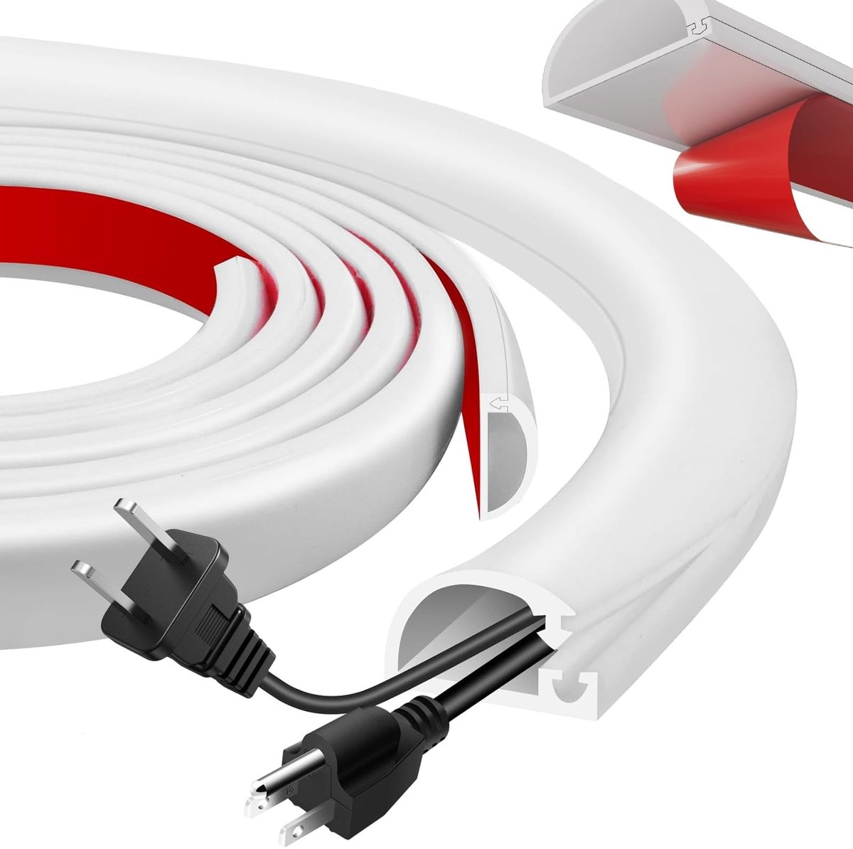 Dailygoods - Kabelgoot, 2 m, zelfklevend, flexibele kabelgoot, verbergen, siliconen, halfronde kabelkanalen, wit, voor 2-3 kabels voor het verbergen van stroomkabels thuis of op kantoor, tv-wand