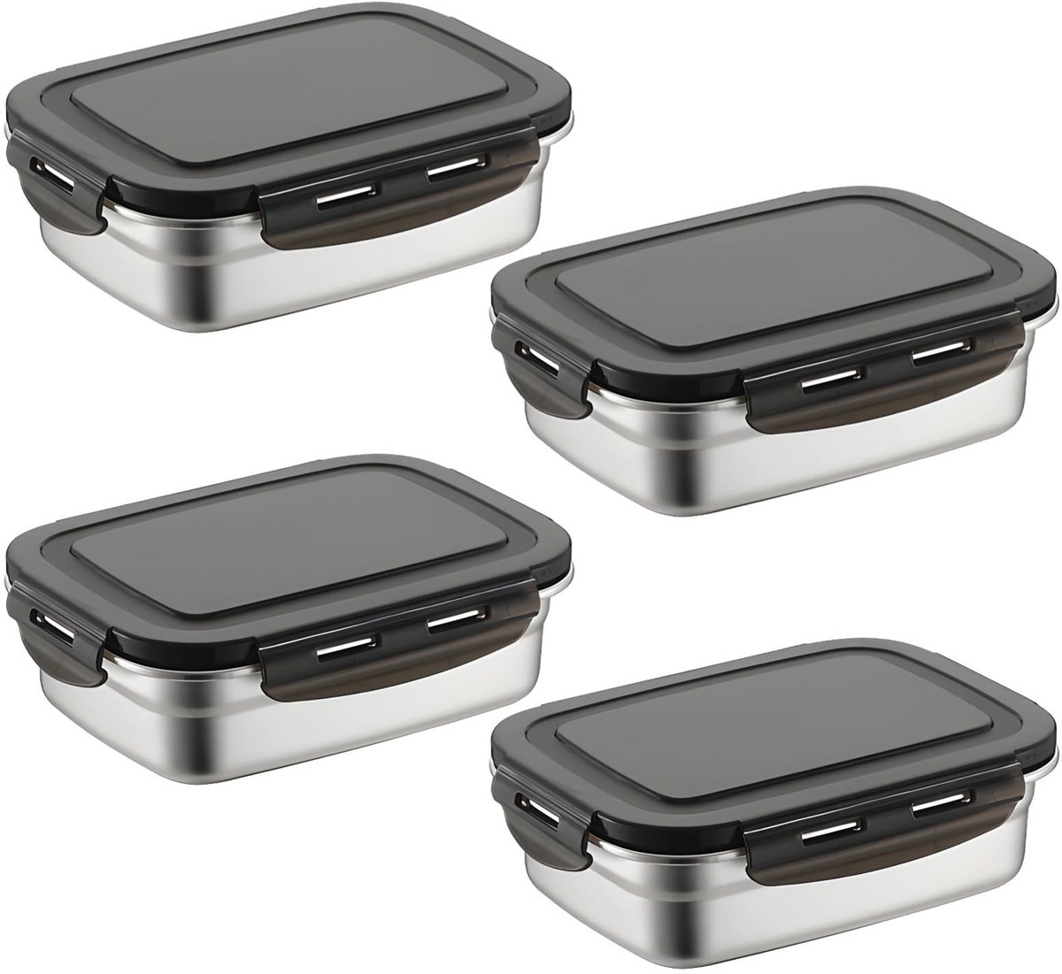 Dailygoods - 4-delige roestvrijstalen voedselcontainer-set, 590 ml, lekvrije lunchcontainer-set met kunststof deksels, Bento Box voor het bereiden van eten, luchtdichte snackbox voor keuken, vriezer