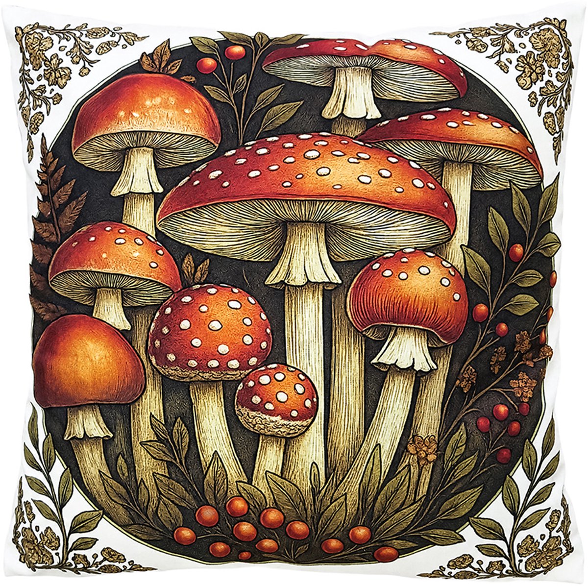 Clayre & Eef Sierkussen 45x45 cm Beige Polyester Paddenstoelen