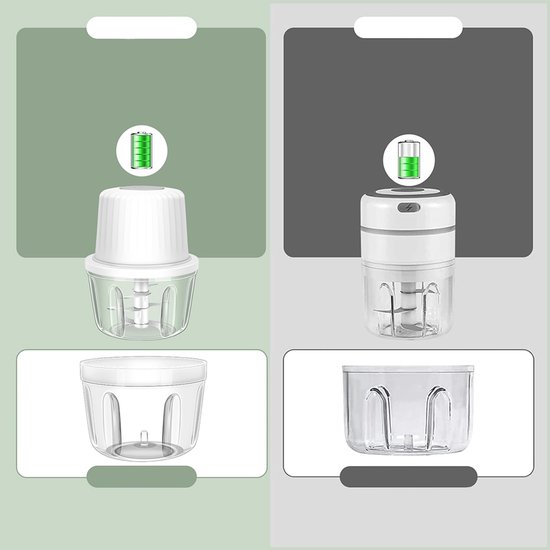 Elektrische hakmolen - Foodprocessor - Multifunctionele keukenmachine - Vaatwasmachinebestendig - Keukenmachine - Geschikt voor het hakken van vlees, het pellen van knoflook en het mixen van ingrediënten - 400 ml - 6 messen - 10,7*10,7*14,9 cm - Wit van Ruijingsky — afbeelding 3