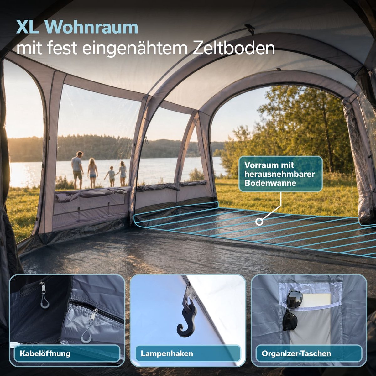 Skandika tunneltent Svalgard 6 Sleeper Protect XL - Kampeertent voor 6 personen, FlexCore-stokken, verduisterde slaapcabine, 5000 mm waterkolom, 210 cm stahoogte, klein pakvolume, familietent, camping – foto 6