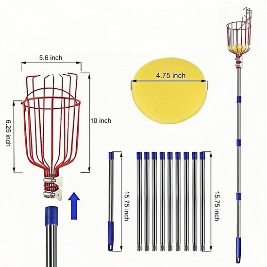 Fruitplukker met Mand - Oogststok - Fruit Plukken - Uitschuifbaar Handvat - 4 Meter Lengte - Zilver — afbeelding 5
