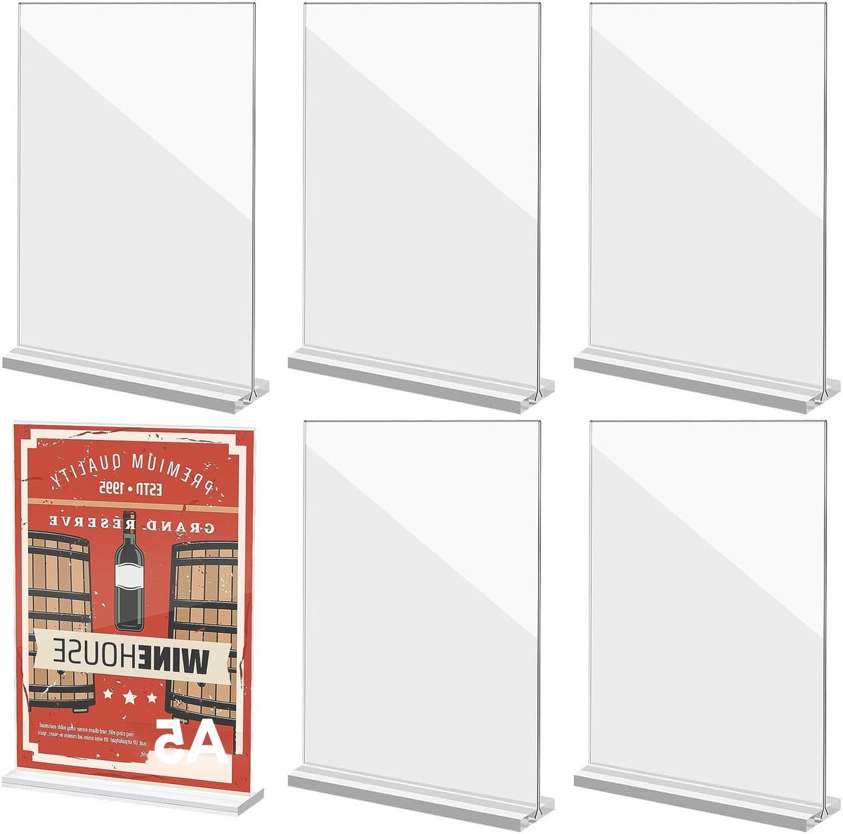 Dailygoods - Acryl tafelstandaard (6PACK), transparant, A5 acryl bordhouder, reclamestandaard voor restaurants, menukaarten, documenten, kantoor