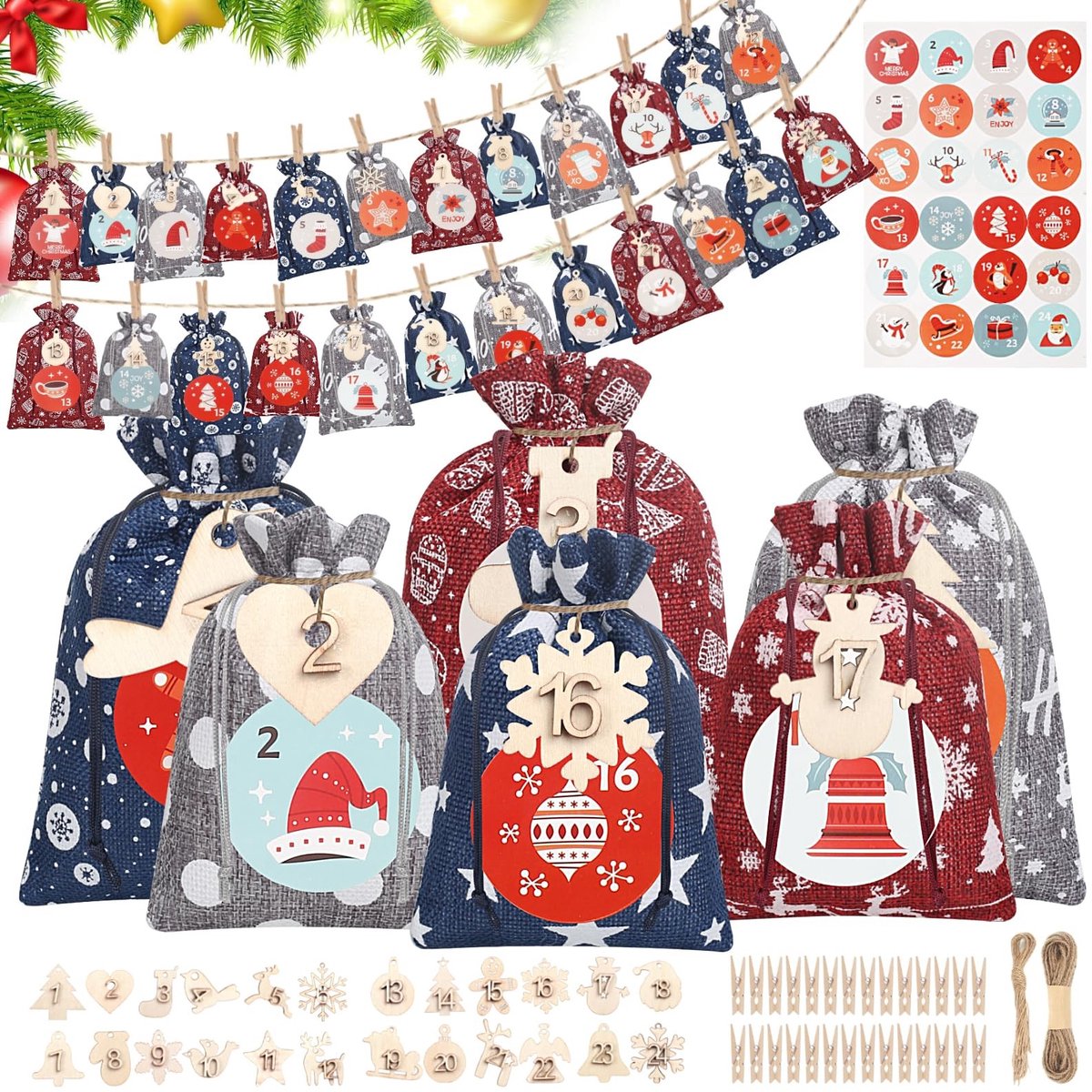 Dailygoods - Awinker 24 stuks adventskalender om zakjes te vullen 2025 vrouwen Beauty Griswold kleine zakjes om zelf te vullen (blauw)