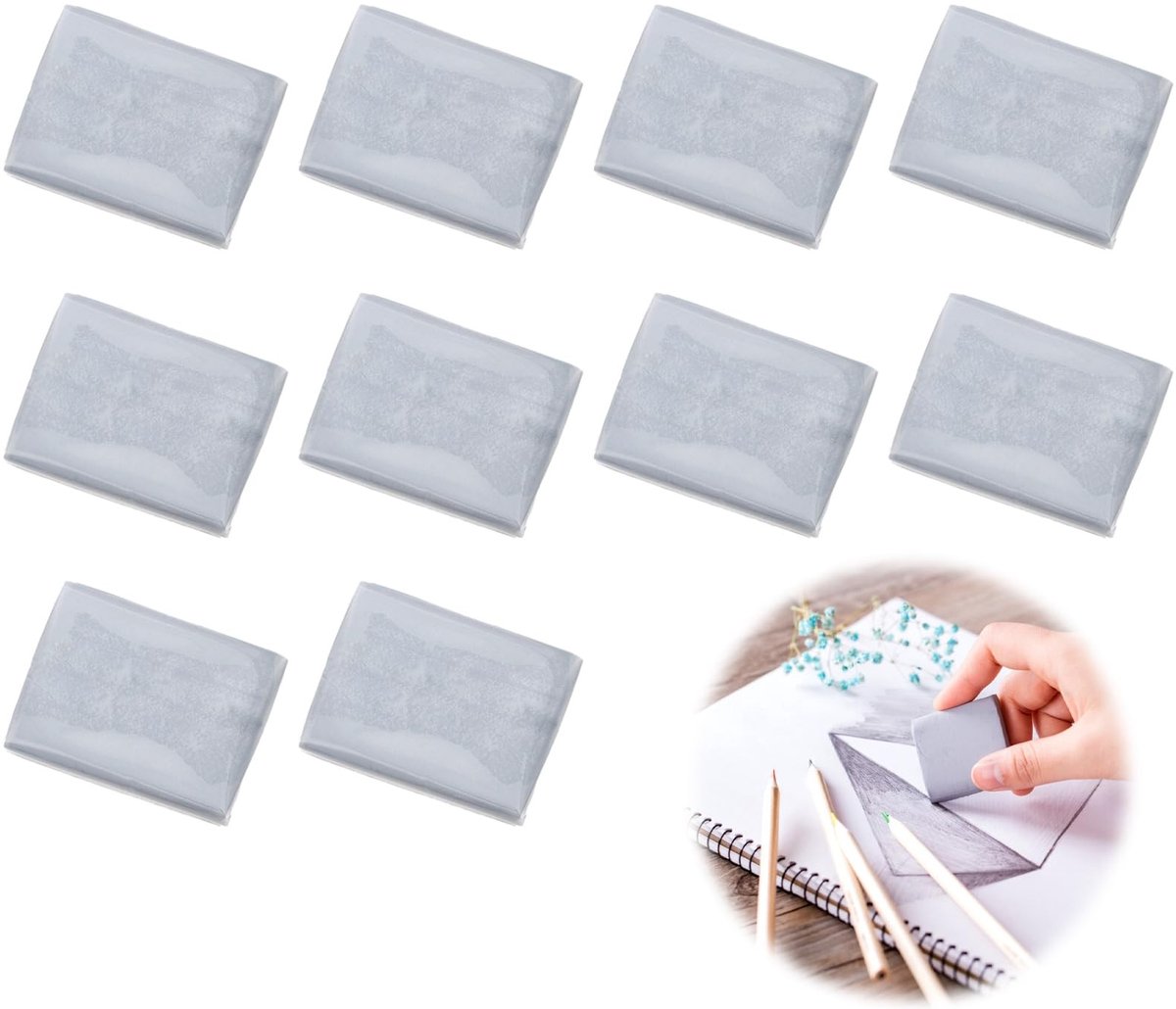 Dailygoods- Schetsstopverf 10 Stuks - Zacht/Rubber - Kneedbare Gummen - Geschikt Voor Schilderen/Schetsen - Hoge Kwaliteit - Ergonomisch Ontwerp - Kneedgum