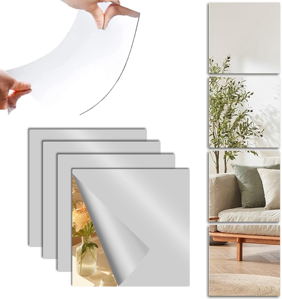Dailygoods- Spiegelmuurstickers 4 stuks - Zelfklevend - Acryl - Flexibel - Afneembaar - Veilig en lichtgewicht - Wandspiegels