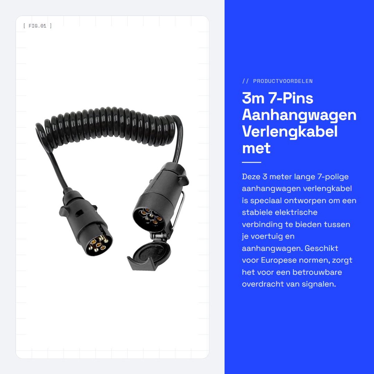 Dailygoods - 3m 7-Pins Aanhangwagen Verlengkabel met Adapter Stekker