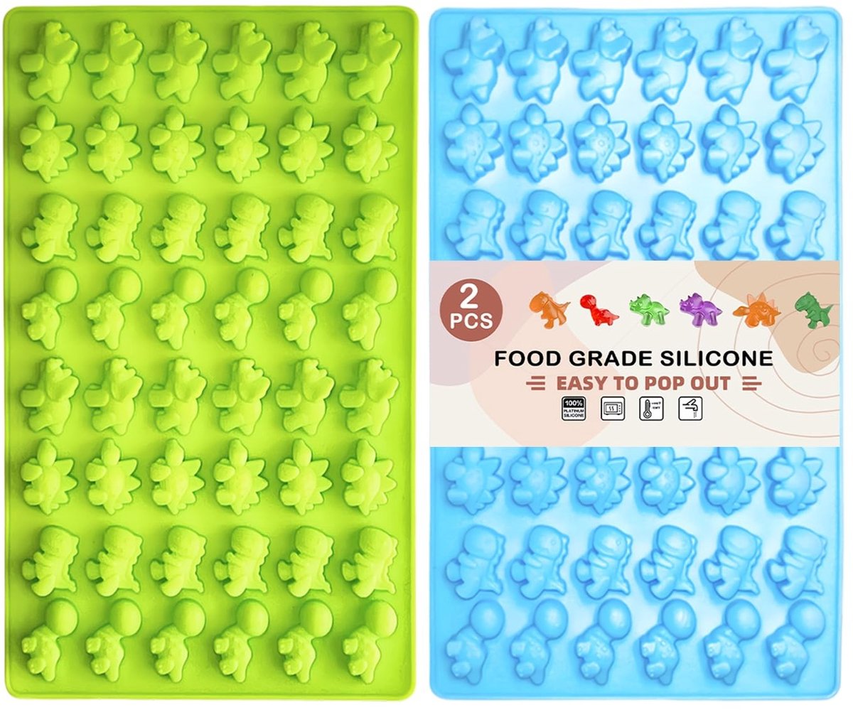 Dailygoods- Dinosaurus Bakvormen 2-delig - Siliconen Mallen - Antiaanbaklaag - Geschikt voor Vaatwasser - 96 Holtes - Herbruikbaar