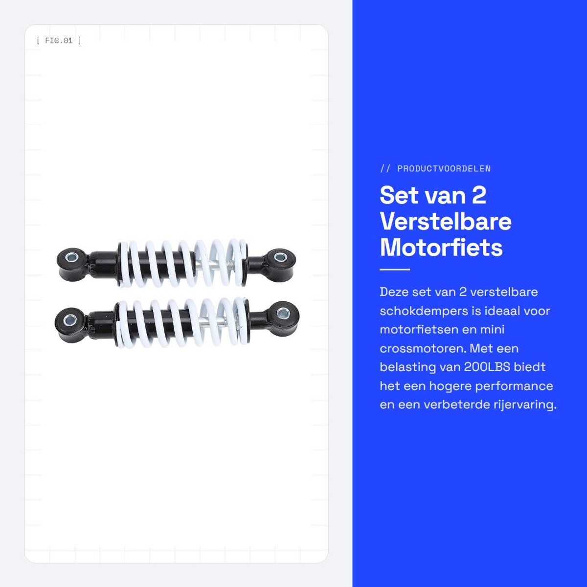 Dailygoods- Schokdemper 190mm Verstelbaar - 2 Stuks - Hoge Prestaties - Motorfiets - Comfort - Eenvoudige Integratie - Vering