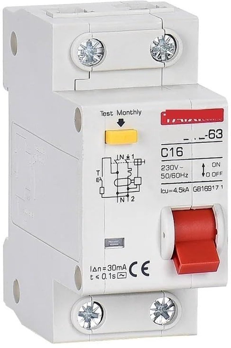 Aardlekschakelaar - Veiligheidsschakelaar - Elektrische Beveiliging - AC Lekstroom 30mA - 16A tot 63A - Grijs
