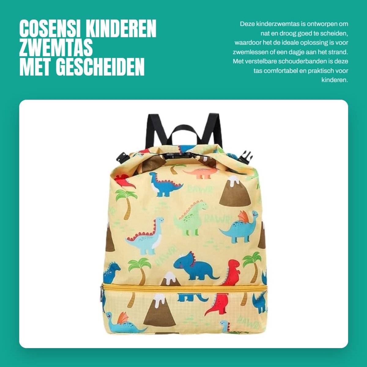 Dailygoods- Zwemtas Kinderen - Droog/Nat Gescheiden Rugzak - Verstelbare Schouderbanden - Lichtgewicht Oxford-doek - Afmetingen 48x32 cm - Slijtvast en waterdicht