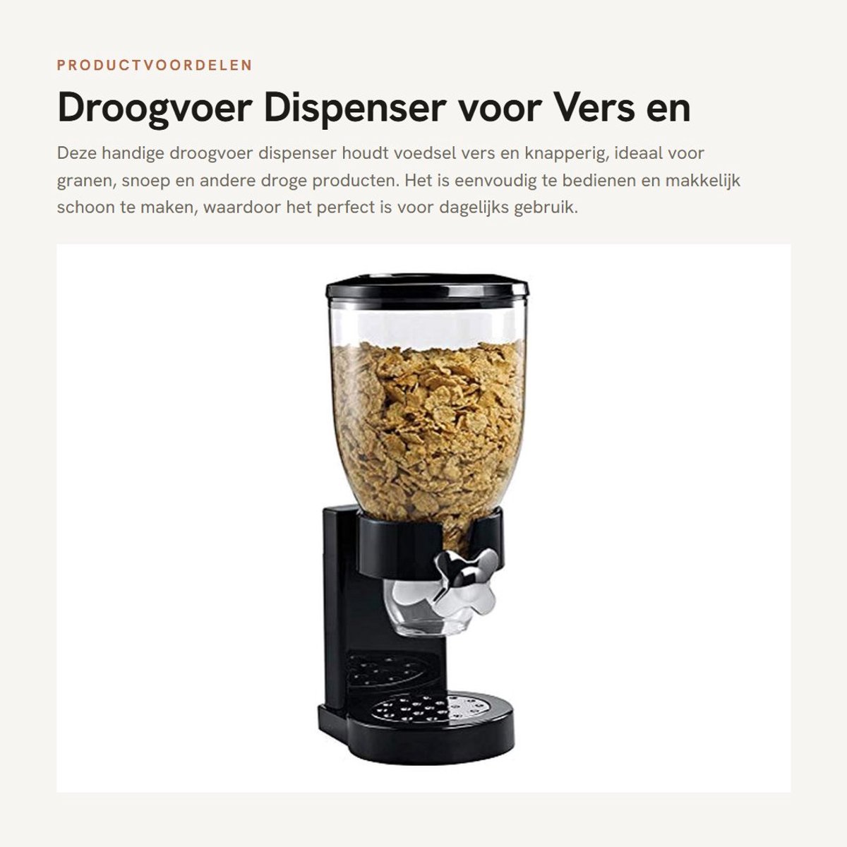 Dailygoods- Droogvoerdispenser - Voedselopslag - Maaltijdcontainer - Geschikt voor granen/hondenvoer - Eenvoudig te bedienen - Houdt voedsel vers en knapperig - Voedselcontainer