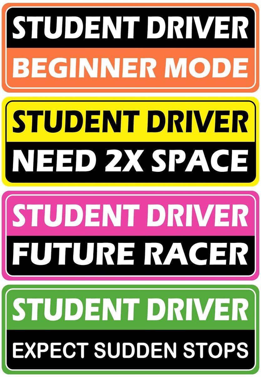 Dailygoods- Autostickers 4 Stuks - Reflecterende Magnetische Stickers - Herbruikbare Waarschuwingsstickers - Voor Beginners - Kleurrijk - Perfecte Maat