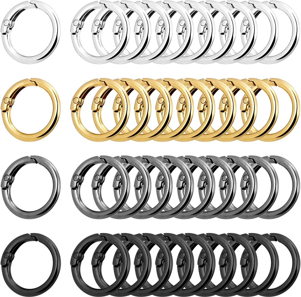Dailygoods- Karabijnhaken 40 stuks - Ronde Karabijnringen - Zinklegering - Buitendiameter 26 mm - Binnendiameter 19 mm - Tassenaccessoires - Sleutelhanger