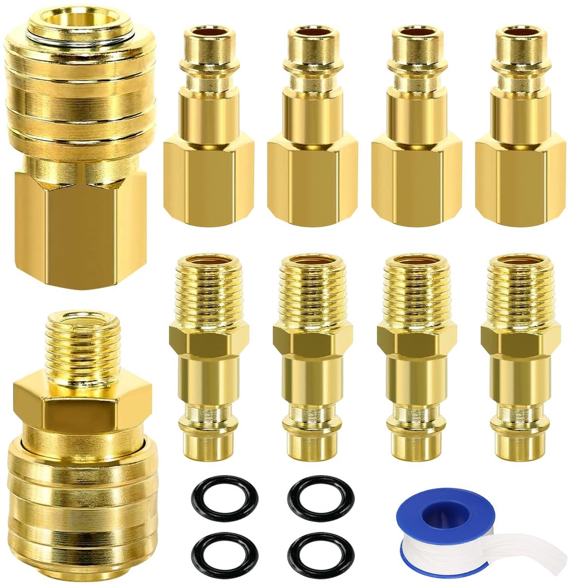 Dailygoods- Persluchtkoppeling 19 Stuks - 1/4 Inch Snelkoppeling - Persluchtadapter - Persluchtaansluiting - Schroefdraad - Corrosiebestendig Nikkel