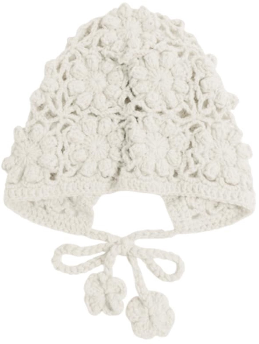 Dailygoods- Gebreide Hoed Verstelbaar - Baby Muts - Babymutsje - Holle Bloem - 3-36 Maanden - Acryl Materiaal - Babymuts
