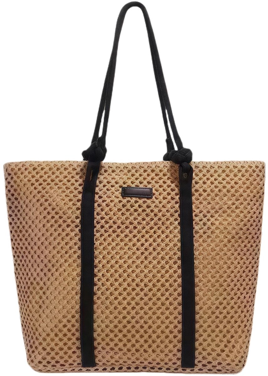 Dailygoods- Strandtas Grote Capaciteit - Gehaakte Strandtas - Schoudertas - Zomerhandtas - Ritssluiting - Natuurlijk Materiaal