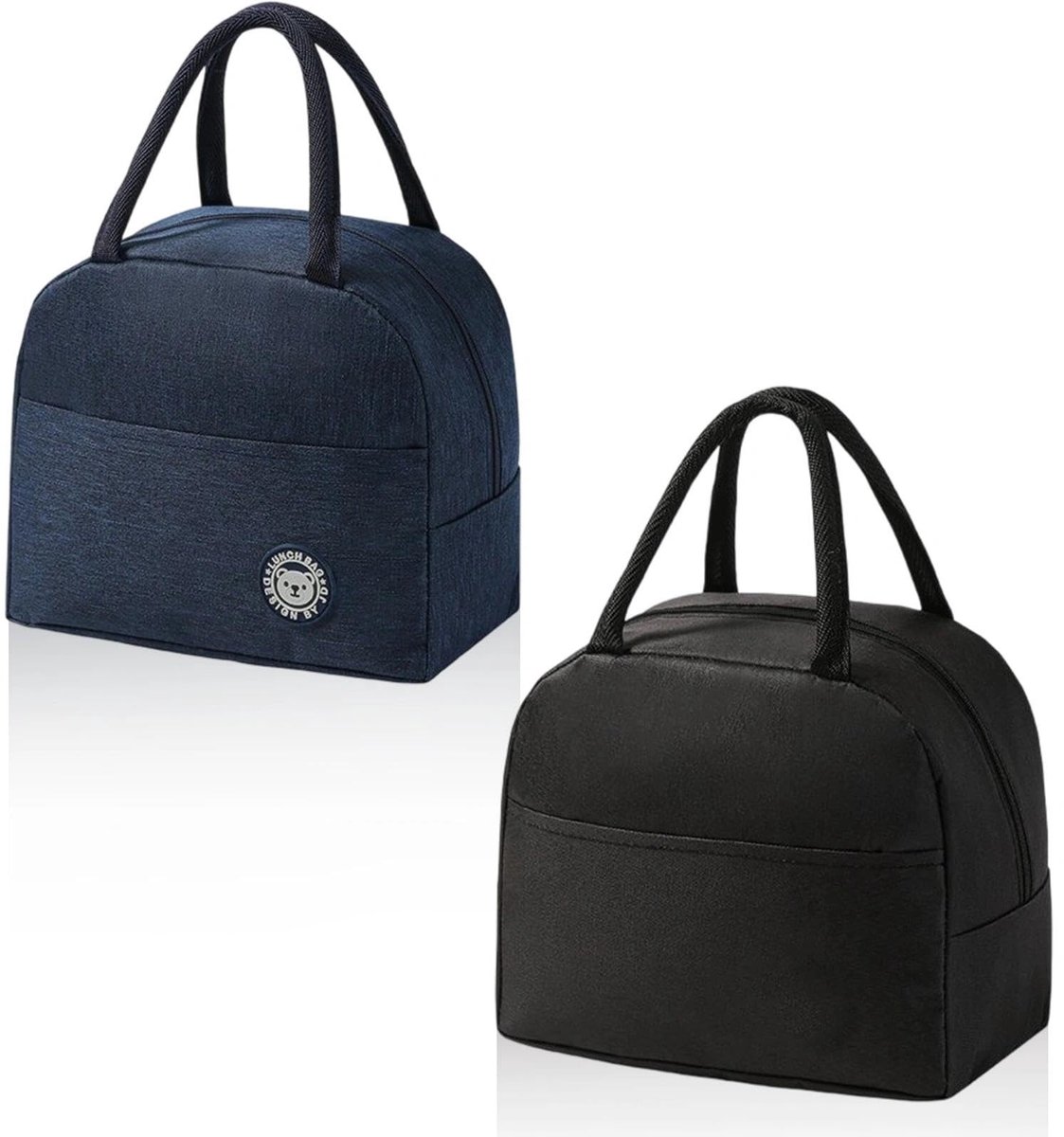 Dailygoods- Koeltas 2 Stuks - Klein - Met Zijzakken - Geschikt Voor Bedrijven/Scholen - Handgrepen - Zwart/Marineblauw