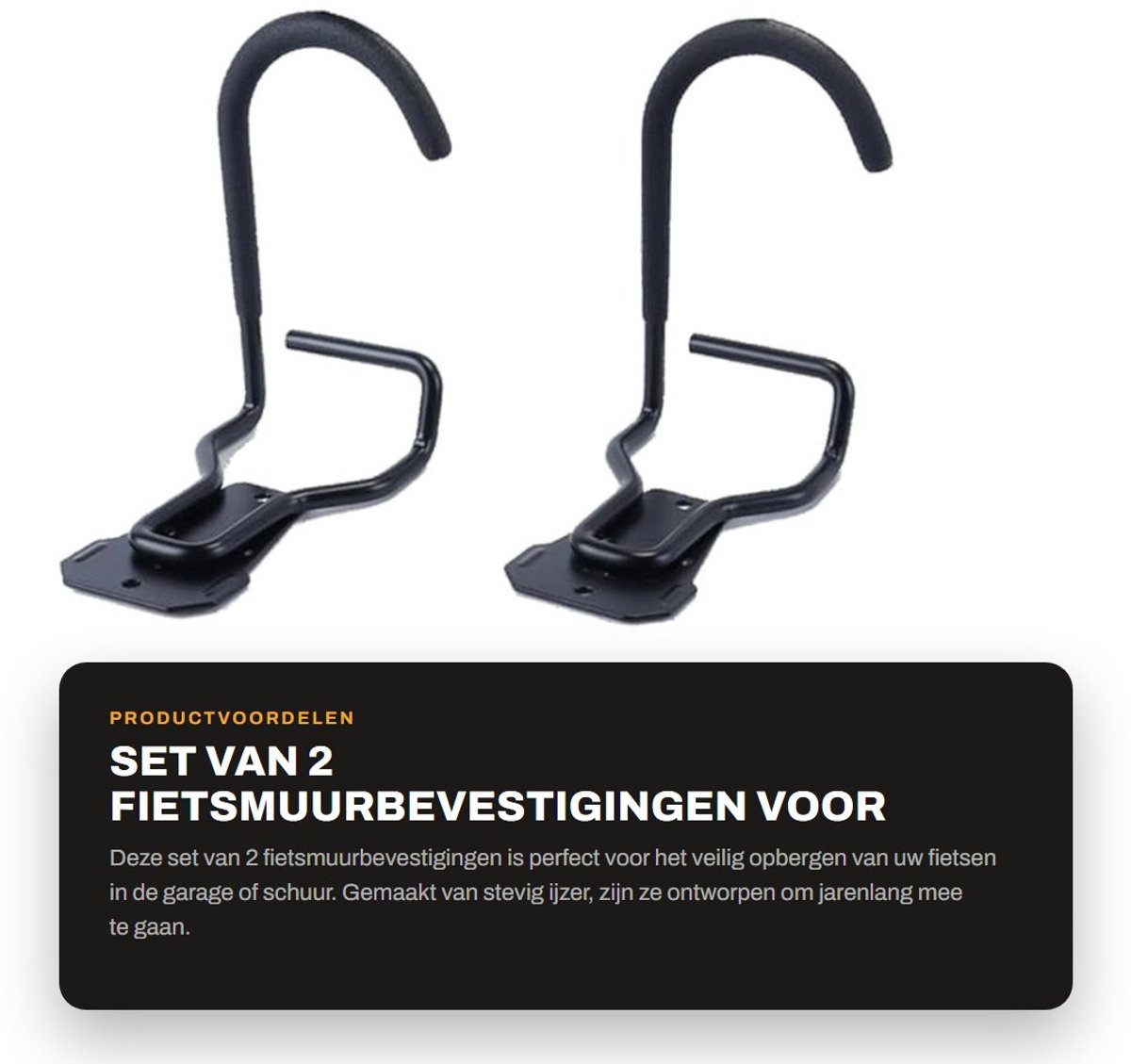 Dailygoods- Fietsenopslaghaken Zware Constructie - Fietsmuurbevestigingen - Fietsendragerhouder - Roestbestendig - Ruimtebesparend - Rubberbescherming - Fietshouder