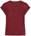 Bordeauxrode VILA t-shirt van de achterkant, met opgerolde korte mouwen.