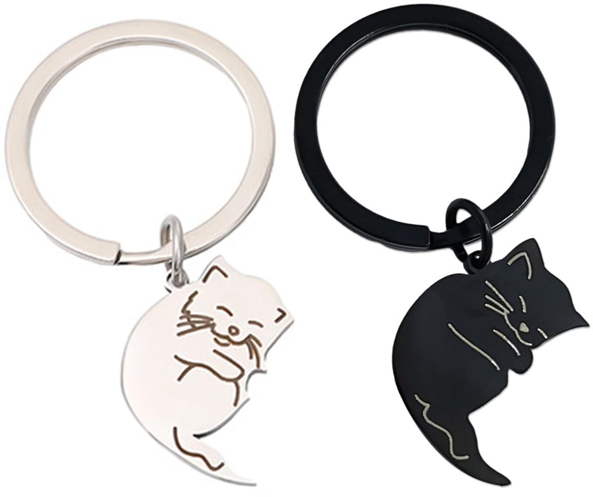 Dailygoods - Set van 2 Kattensleutelhangers met Geschenkdoos