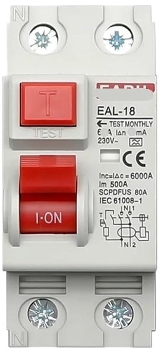 Aardlekschakelaar - Veiligheidsschakelaar - Elektrische Veiligheid - Elektromagnetisch Type A - 2P 100/300mA - Grijs