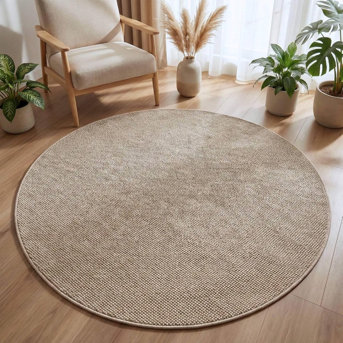 Ronde Vloerkleed - Boucle Tapijt - Woonkamer Inrichten - Geschikt Vloerverwarming - 80 cm 