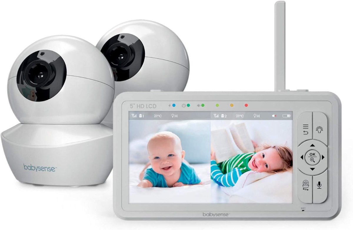 Babyfoon met Camera - Video Monitor - Baby Bewaken - 5 Inch HD Scherm - 2 Camera's - Wit