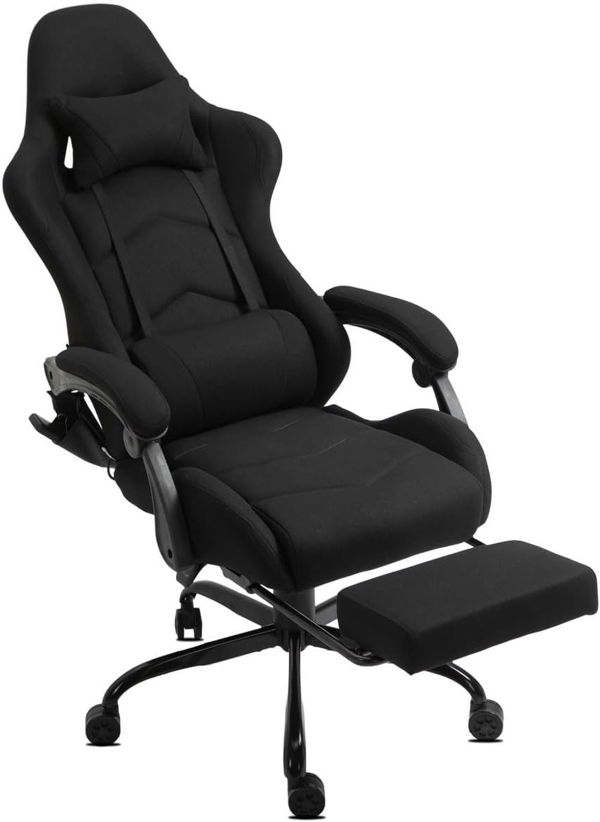 Comfortabele Stoel - Directeursstoel Stoffen - Thuiswerken Ontspannen - Ingebouwde Massagefunctie - 150 kg Belastbaar - Zwart thumbnail 5