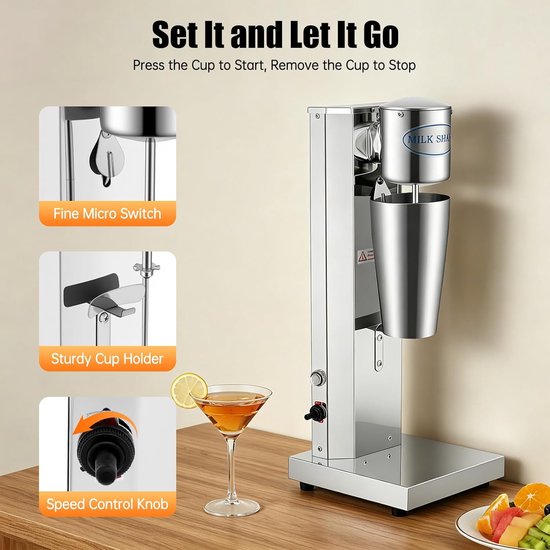 Milkshake Mixer - Drankjes Blender - Snelle Drankjes Maken - Krachtige 180W Motor - 650 ml Capaciteit - Zilver — afbeelding 4