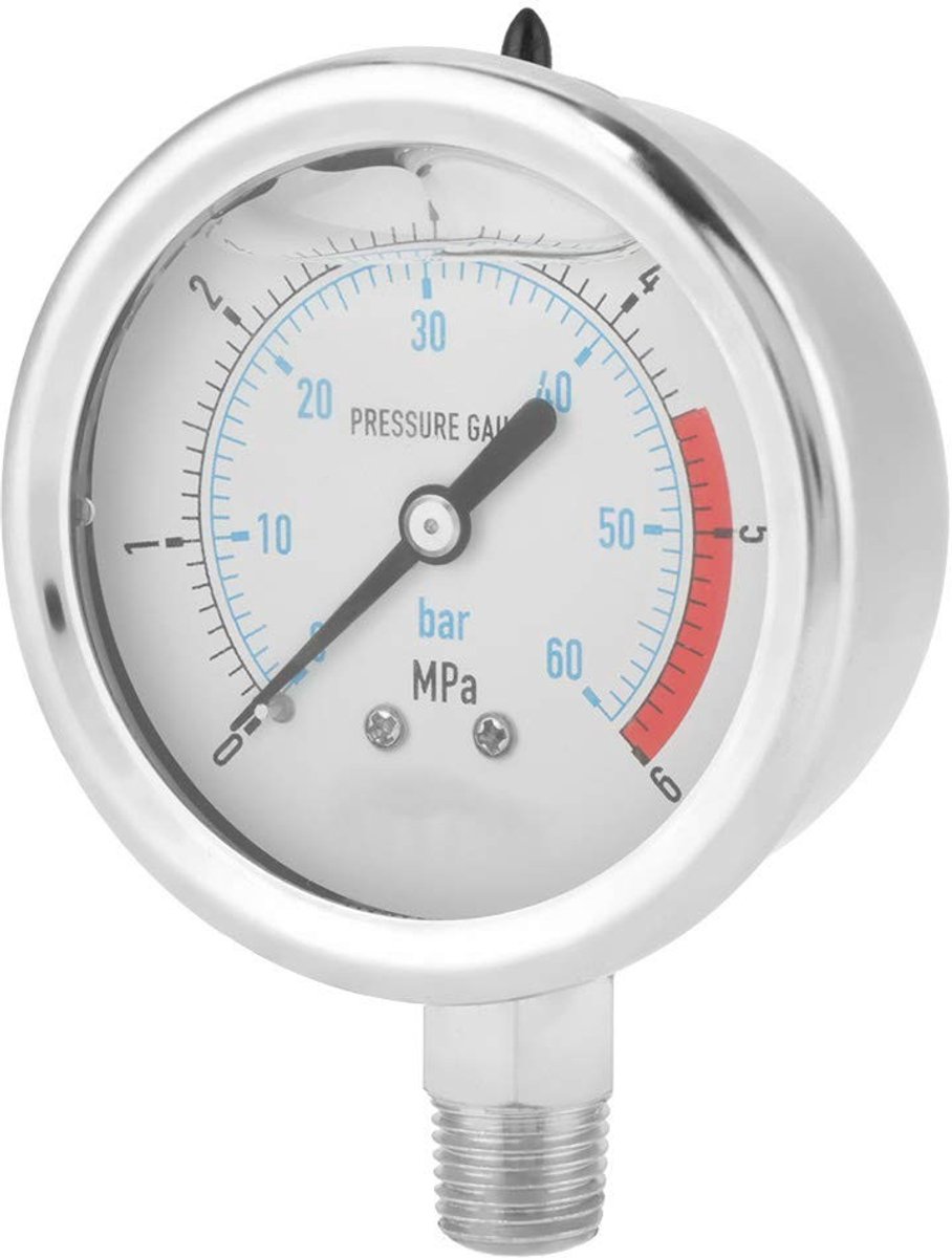Dailygoods- Luchtdrukmeter 0-60Bar - Manometer Waterdruk - 60mm Wijzerplaat - 1/4 Inch NPT - Metalen Behuizing - Draagbaar