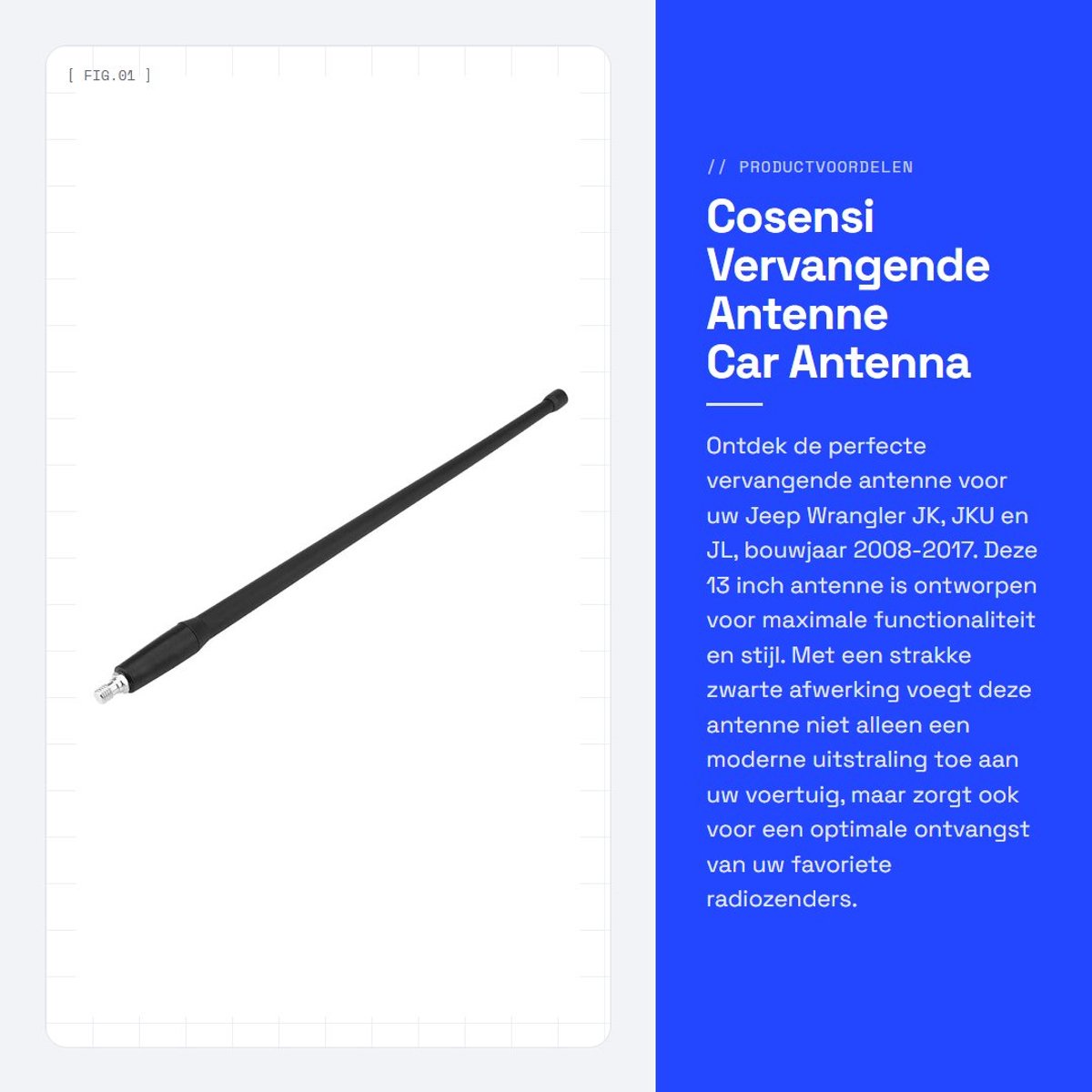 Dailygoods- Auto Antenne 13 Inch - Vervangende FM/AM Radio Antenne - Kunststof/Staal - UV-bestendig - Compatibel met JK JKU JL 2008-2017 - Stijlvolle Upgrade