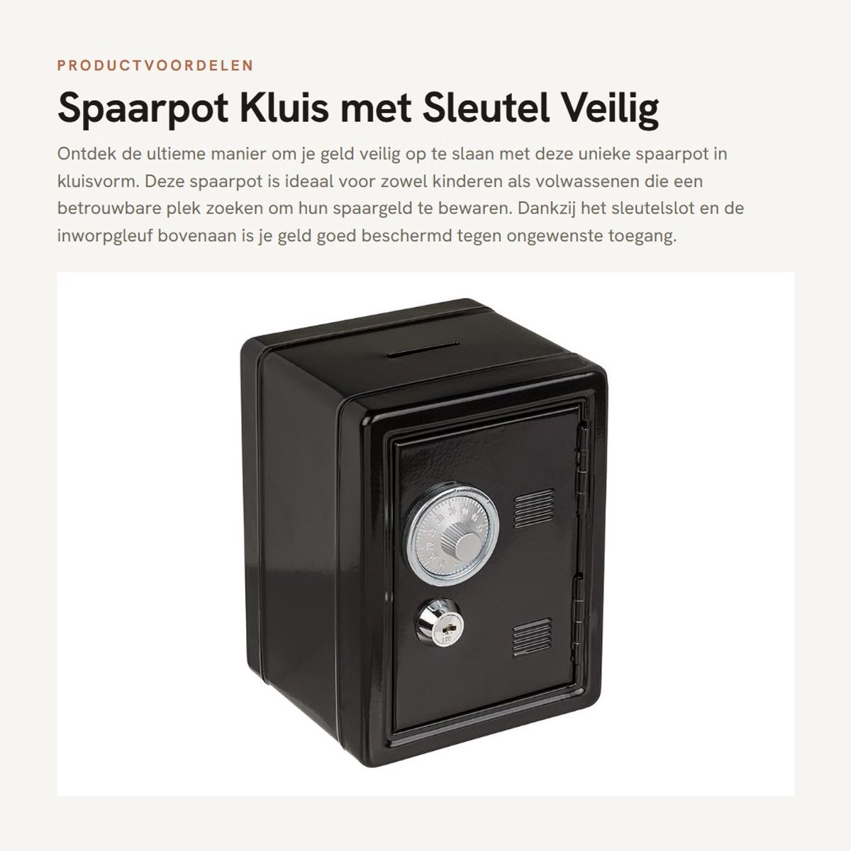 Dailygoods- Spaarpot Kluis Brandwerend - Kluisje met Sleutelslot - Uittrekbare Muntenlade - Zwart Gelakt Metaal - Afmetingen 12 x 10 x 17,5 cm