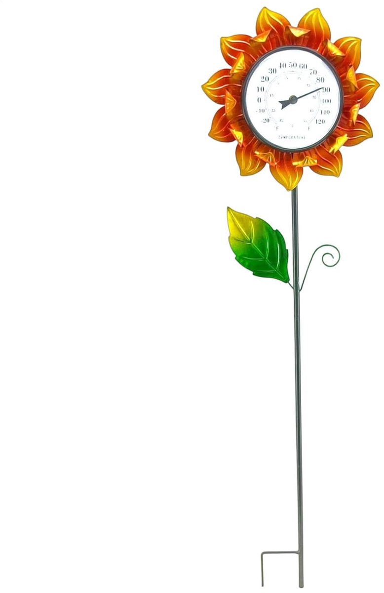 Decoratieve Thermometer - Tuinmeter Vochtigheidsmeter - Buiten Weer Meten - Zelfkalibrerend Mechanisch - 102 cm Lengte - Meerkleurig Zonnebloem