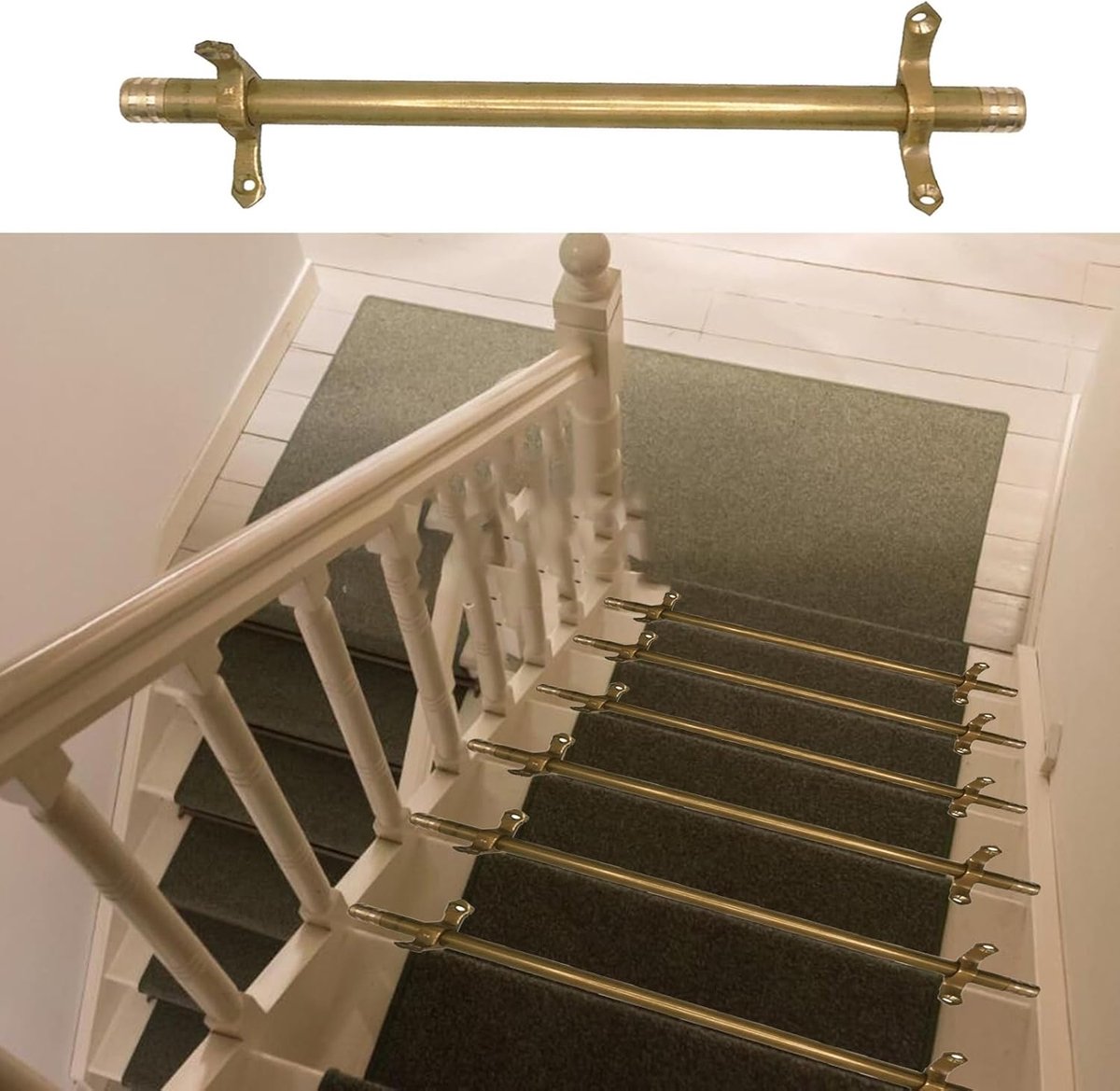 Traptapijtstang set - Messing trapstangen - Trap veilig maken - Verwisselbare lengtes - 5 stuks 81 cm - Goudkleurig