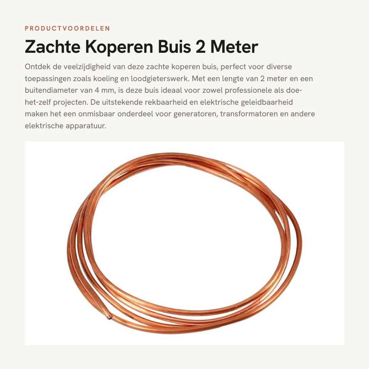 Dailygoods - Zachte Koperen Buis - 2 Meter - Ideaal voor Koeling en Loodgieterswerk - Koper - Geschikt voor Onderdompeling Chiller