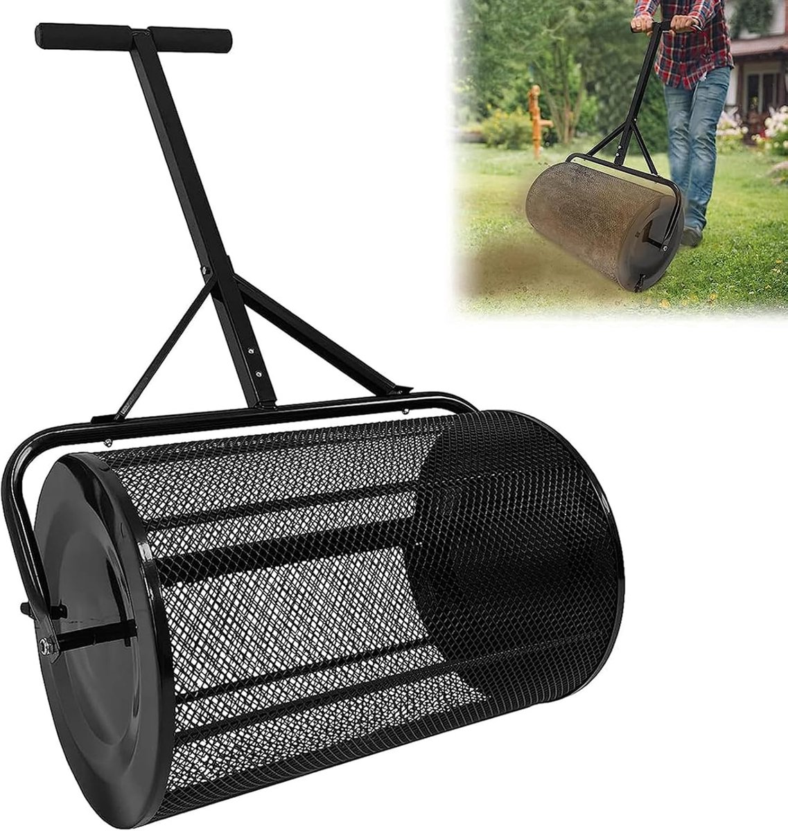Compost Verspreider - Meststrooier Tuin - Gazon Onderhoud - Stevige IJzeren Constructie - 40x60cm - Zwart